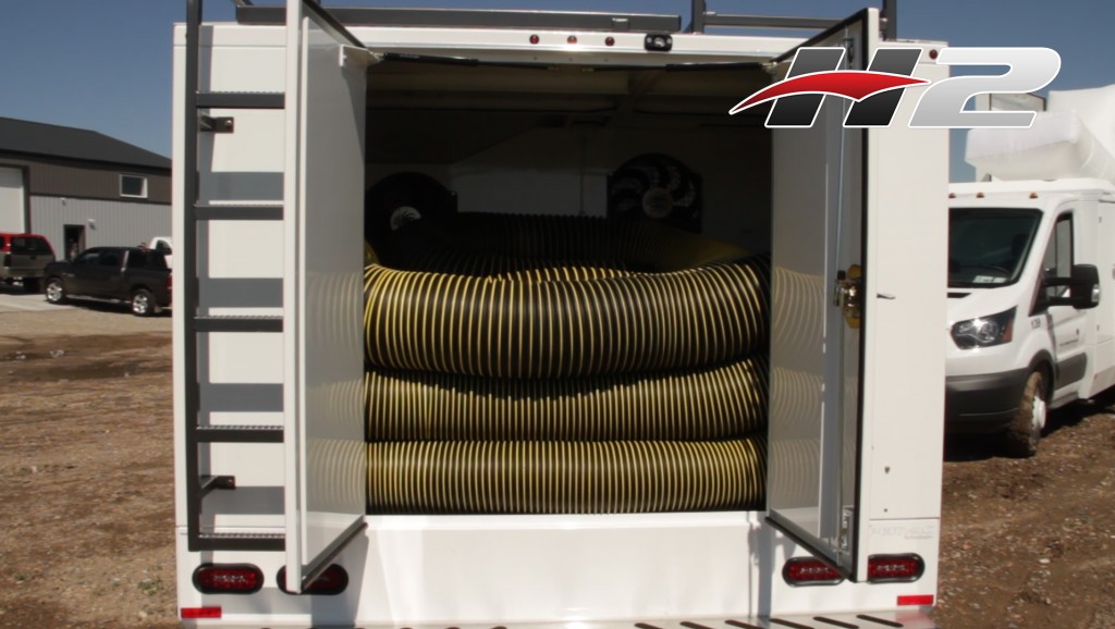 The H2 Duct Truck seen here has 150 ft of hose, with plenty of room to spare.